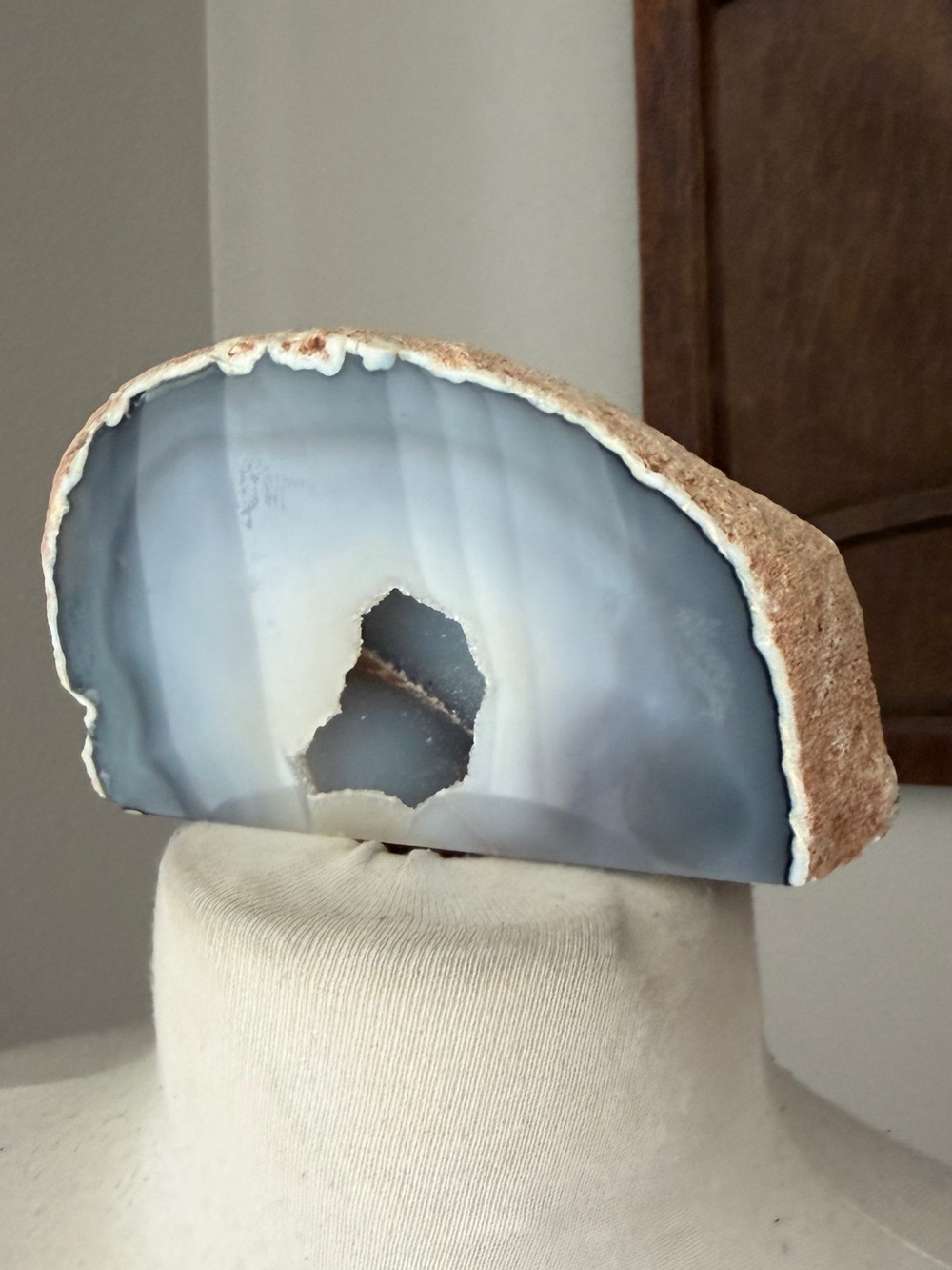 Large Natural Gray Agate Geode Slice Druzy Crystal Display Specimen